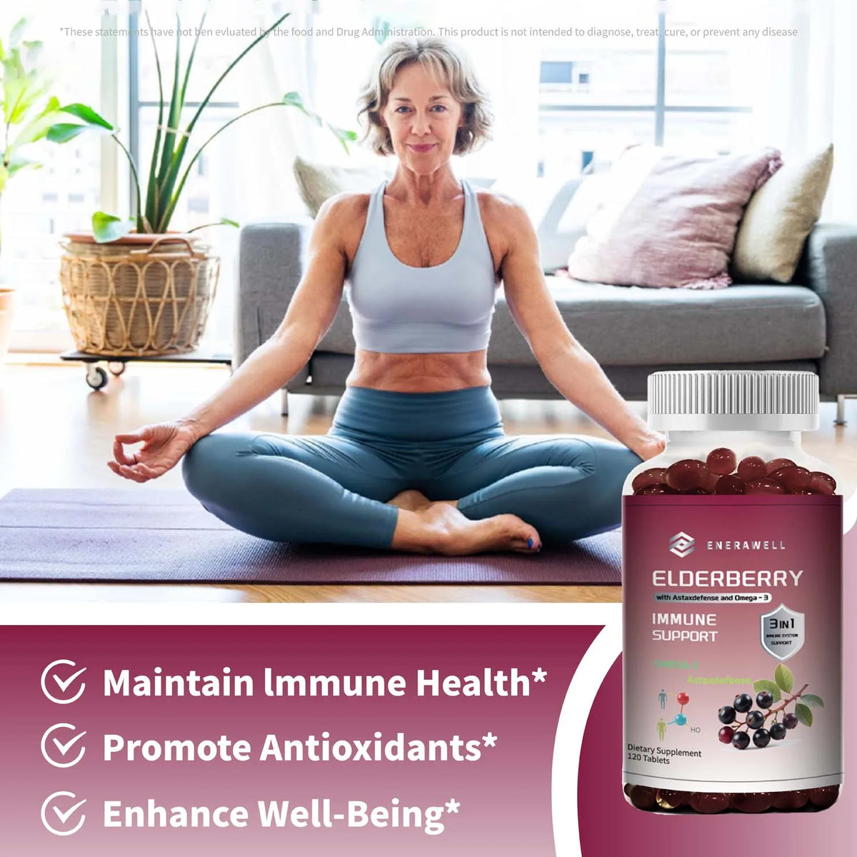 Elderberry - Immune Boost, Antioxidant, Healthy Skin, Promotes Joint Health, with Omega-3 - 120 Capsules