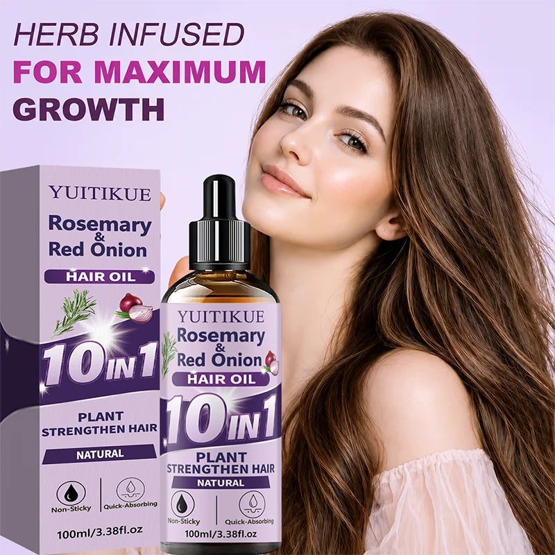 10‑in‑1 Herbal Hair Essential Oil Rosemary Onion Extract Hydrating Nourish Scalp Moisturizer Silky Shine Hair‑Care Serum