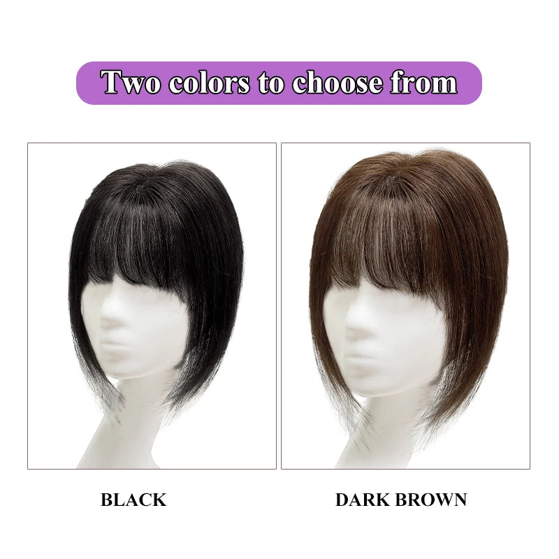 100% Human Hair 7X10cm Hairnet with French Bangs Toupee 25cm Straight Clip in Hair Extension Improve Volume Topper Hair Pieces