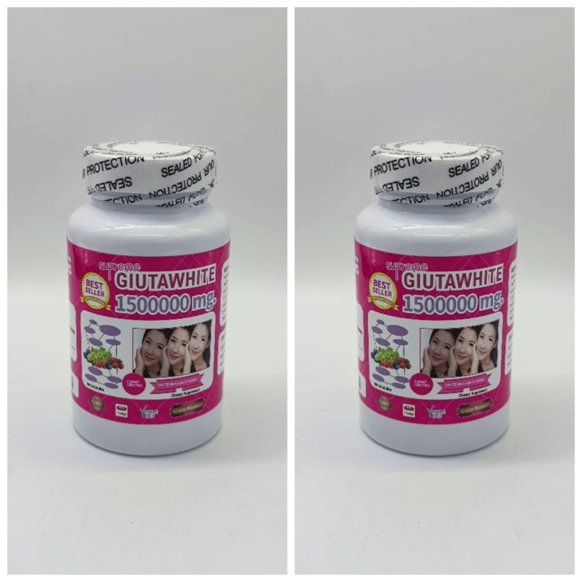 1500000mg Glutathione Capsules with Vitamin C Biotin Zinc Acerola Cherry for Whitening Skin Boost Up Tighten Pore 60 Count