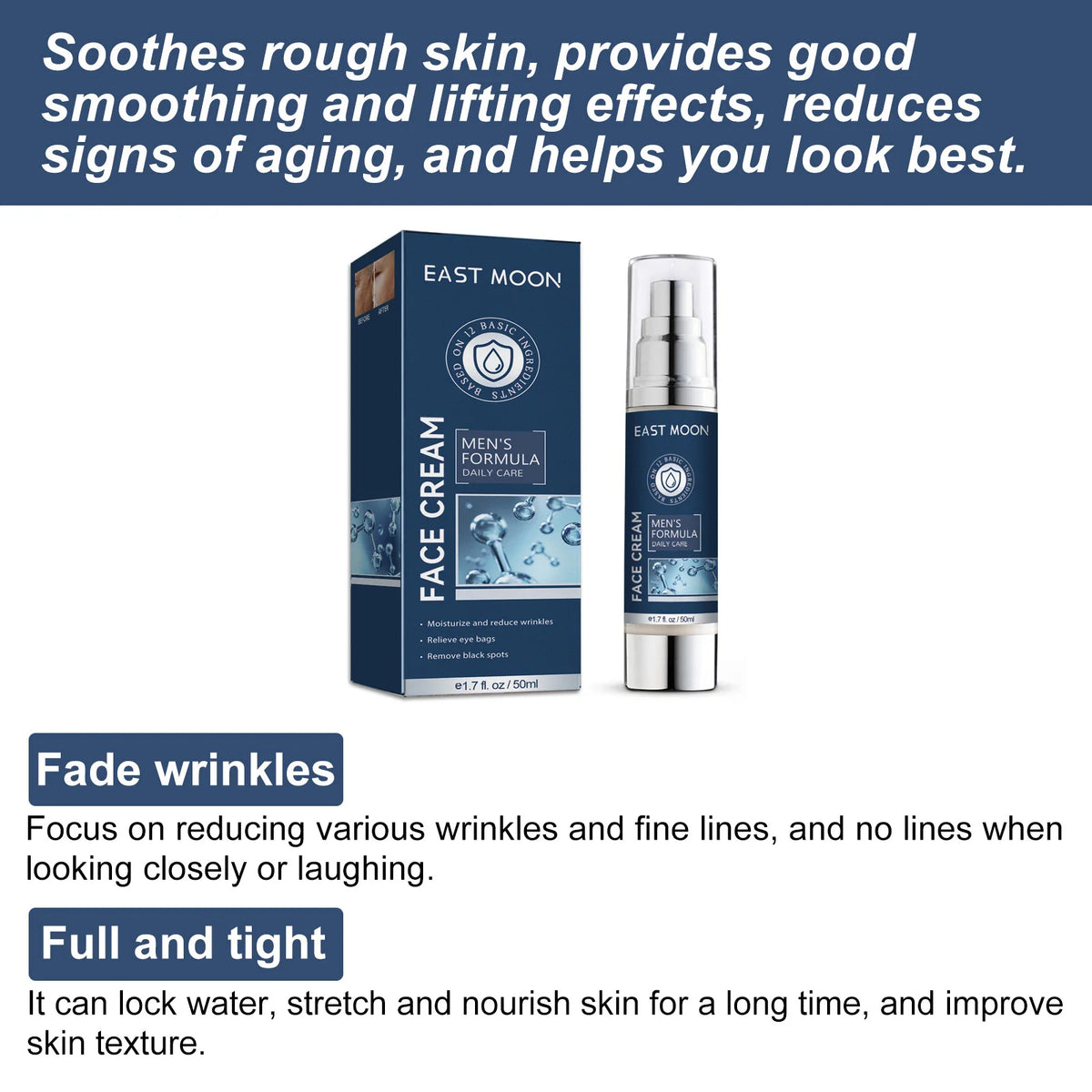 6 IN1 Men's Face Moisturizer Cream Hydrating Skin Lighten Dark Circles Anti-Puffiness Fade Fine Lines Brightening Facial Cream