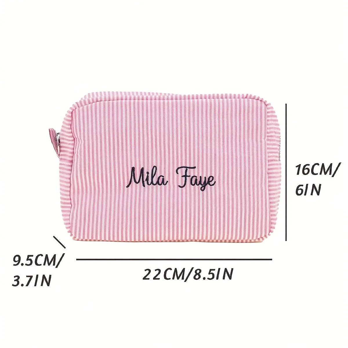 Custom Name Embroidered Makeup Bag Striped Cosmetic Pouch Travel Toiletry Organizer Large Capacity Zipper Pencil Case Gift Women