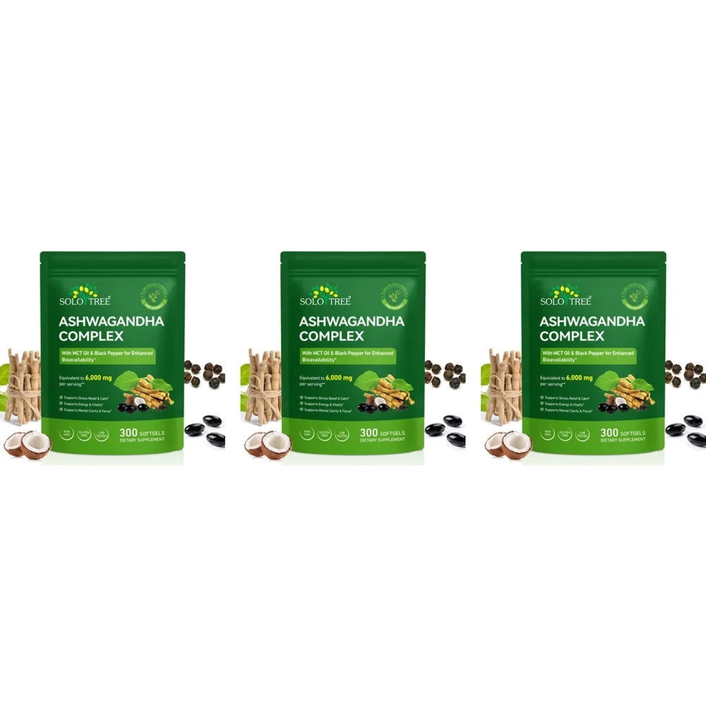 Ashwagandha Complex Softgels with MCT Oil and Black Pepper 20:1 Extract Stress Relief, Mental Focus Energy Support 300 Softgels