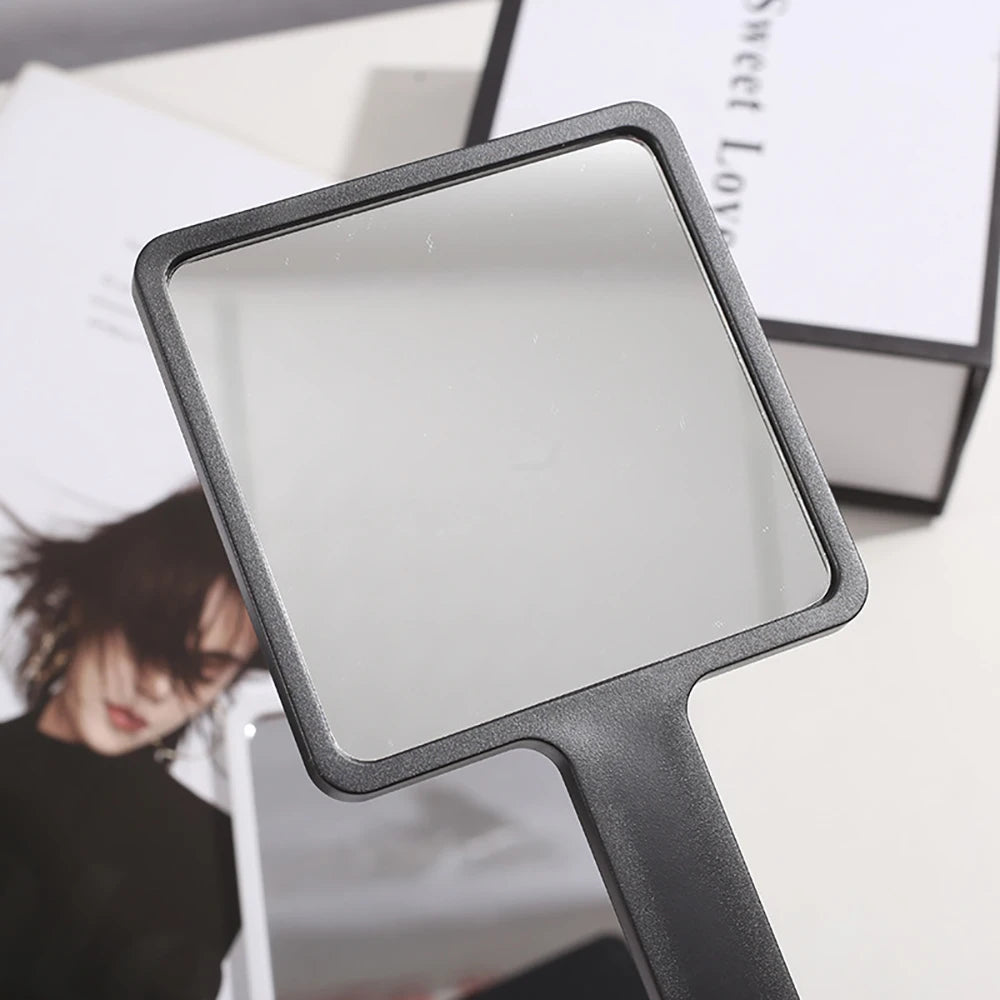 Fashion Universal Square Handheld Makeup Mirror With Handle Portable Vanity Mirror Initial Name Purple Flower 26 Letters Pattern