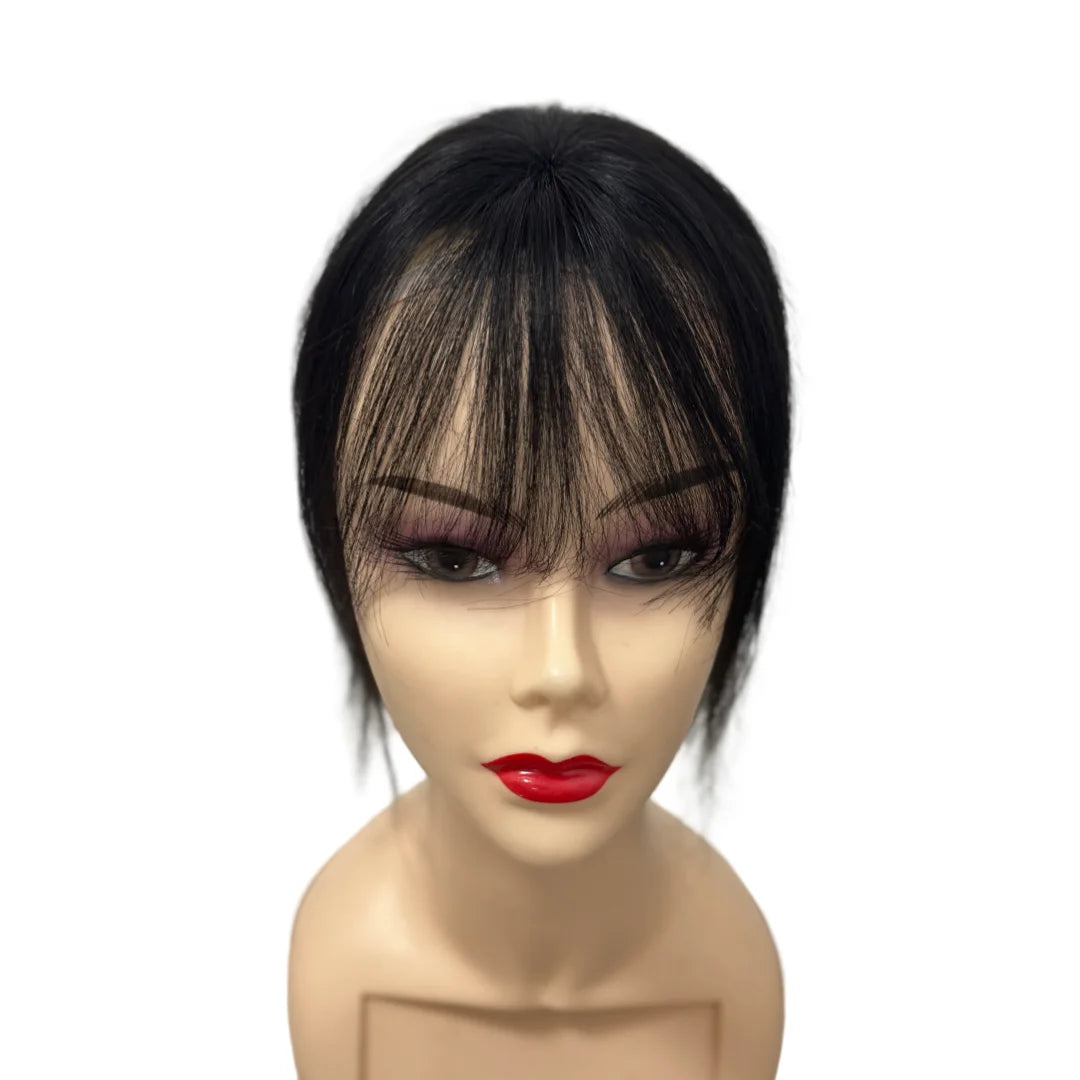 Invisible Human Hair Topper With Bangs Magic Tape Design Handmade Forehead Hairline Lace No Clips Bangs New Style