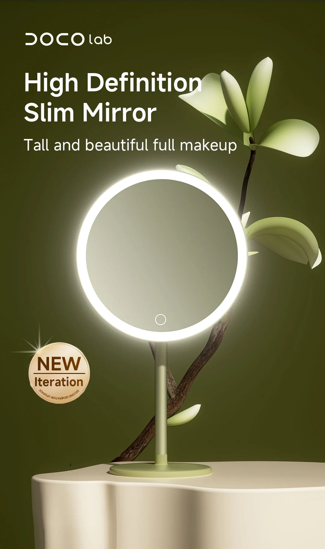 DOCO Makeup Mirror Desktop Adjustable LED Light High Quanlity Metal Texture Perfect for Gift Giving