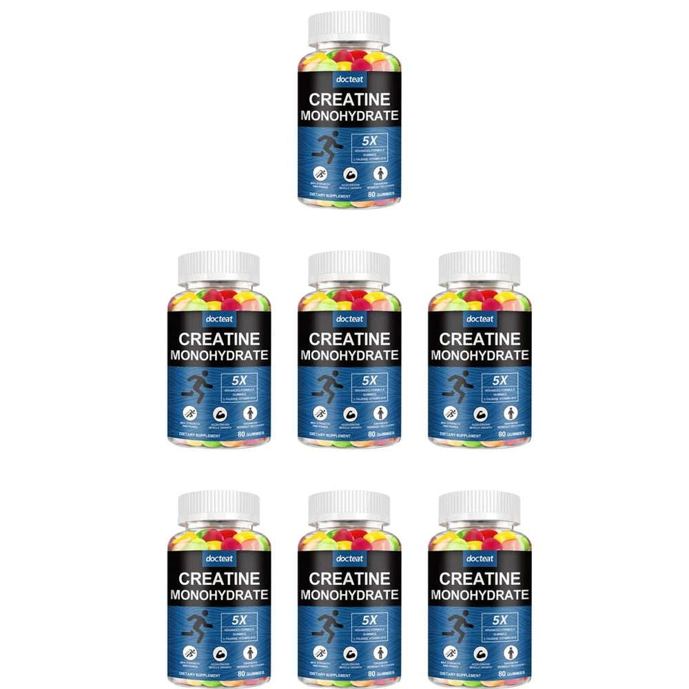 Docteat Creatine Monohydrate Gummies for Energy Support and Workout Recovery, Non-Sticky Sweet-Sour Chew, Easy Carry, 80 Gummies