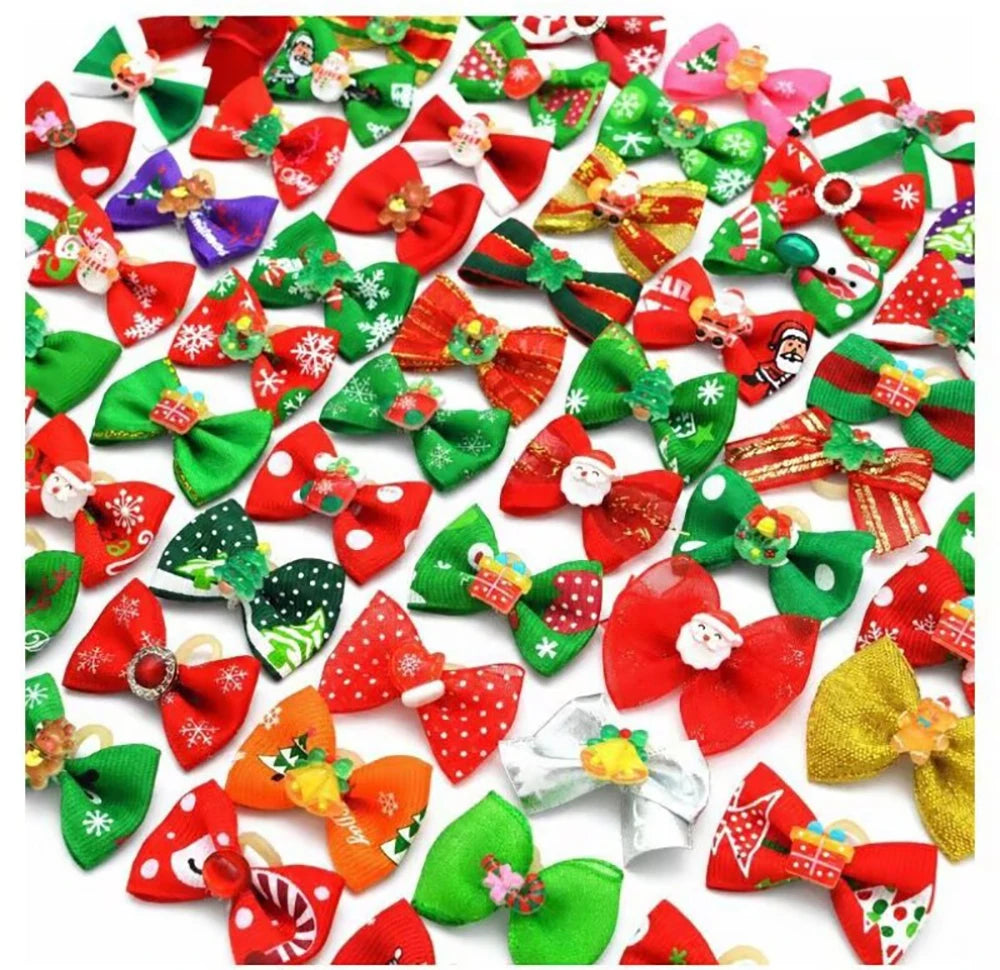 50/100pcs Christmas Pet Dog Cat Hair Bows Xmas Style Hair Rubber Bands for Puppy Small Dogs Grooming Bows Dog Hair Accessories