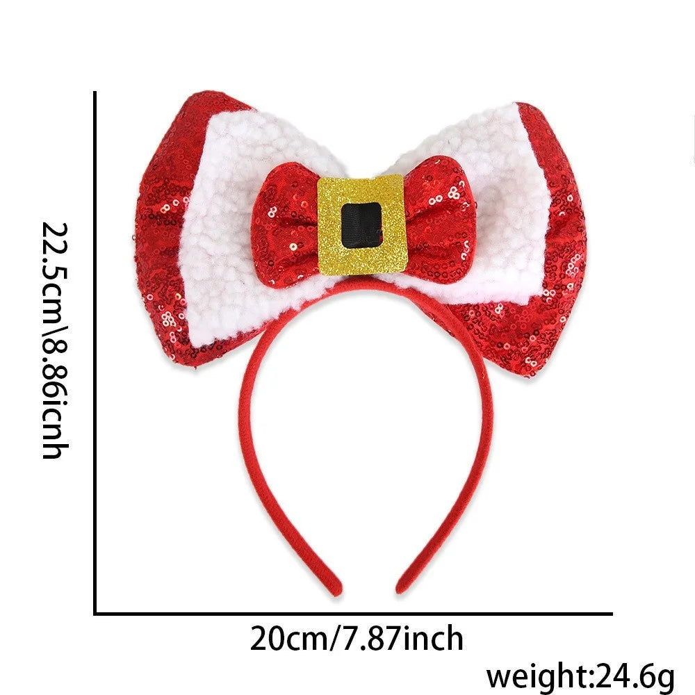 New Christmas Headband Sequins Bow Tie Hair Band Children's Hair Accessories Holiday Gift Dress Headwear Party Supplies