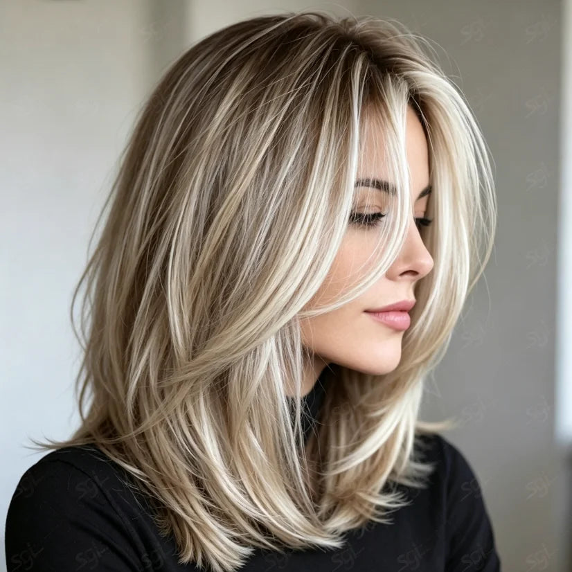 Glueless Free Part 100% Human Hair 14Inch 150Density Highlight Blond Straight Wig 13x4 Front Lace Wig Pre-plucked BabyHair Daily