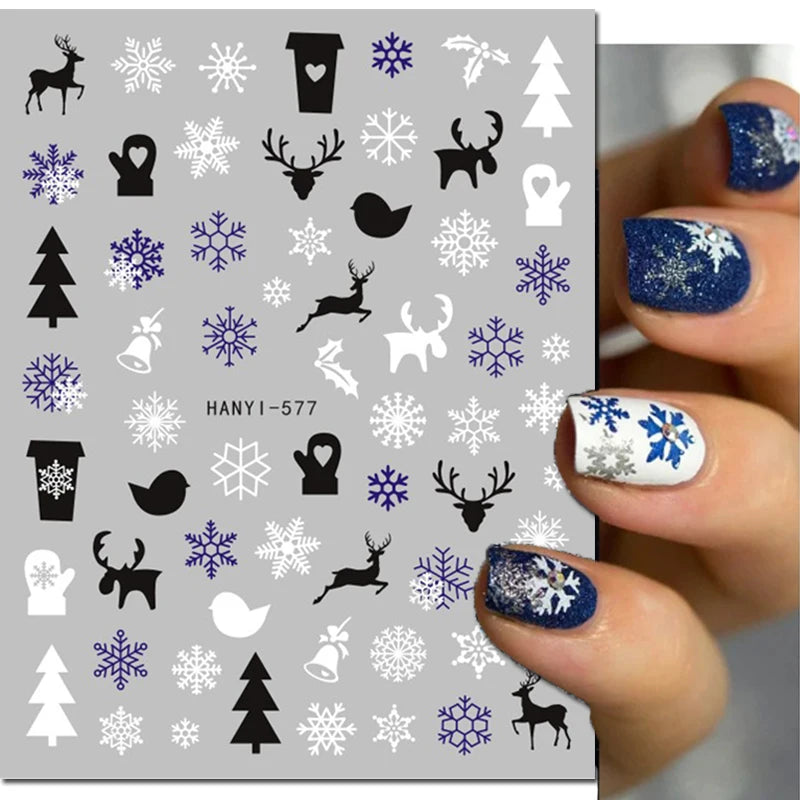 3d Nail Art Stickers Winter Christmas Trees Snow Mountains Xmas Snowflakes Decals For Nails Decoration Manicure Salon Beauty