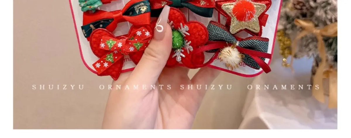 New Year Christmas Cute Cartoon Bow Hairpins Set Children Girls Hair Clips Pin Barrettes Accessories Headwear Headdress Ornament