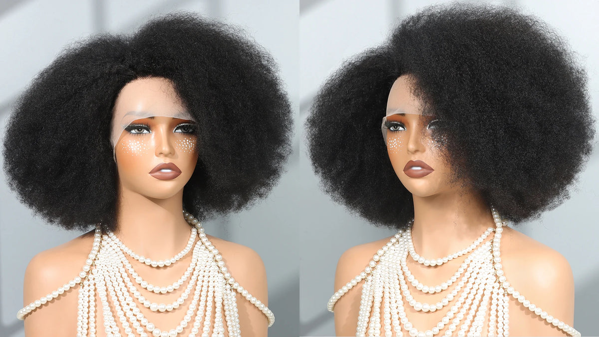 13x5x2 Side T Part Lace Wigs Afro Kinky Curly Short Bob Wig Human Hair Wigs 14 Inch Short Curly Afro Wigs for Woman 250 Density