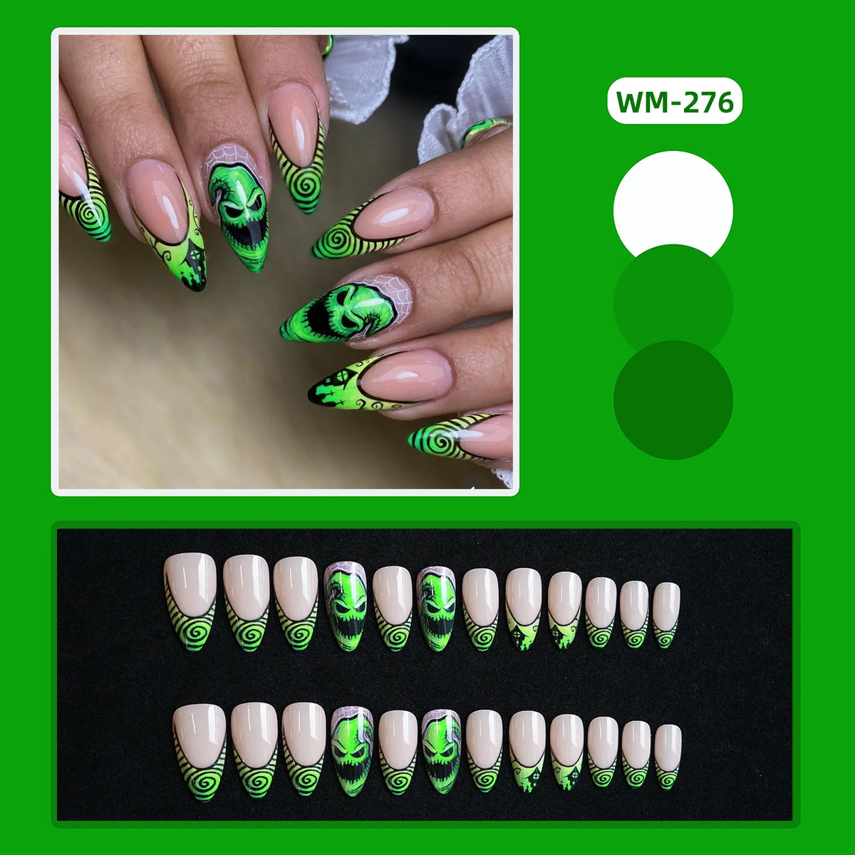 24pcs Halloween False Nails Ghost Witch Pumpkin Print Fake Nails Tips Wearable Detachable European Long Ballet Press on Nails