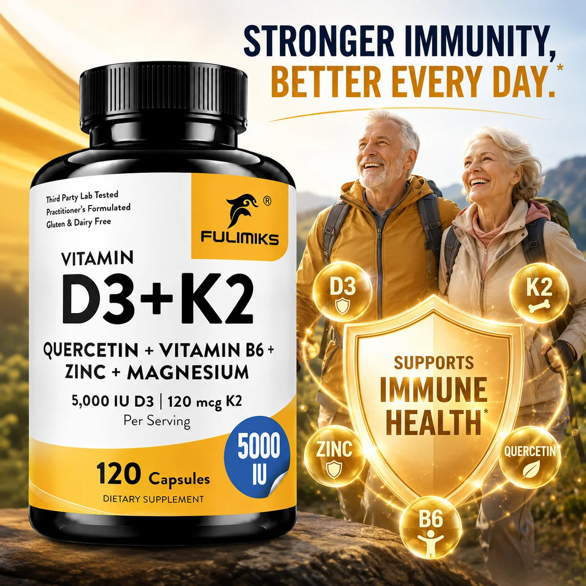 Vitamin D3 K2 Supplement, with Zinc, for Calcium Absorption, Bone Regeneration, Immune Support, Heart & Muscle Health