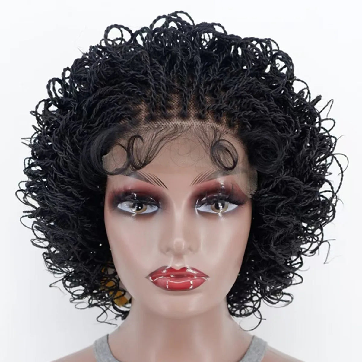 12 Inch Short Bob Braided Micro Curly Twist Wig on 5x5 Frontal Lace HD Natural Looking Box Braided Hair for Women