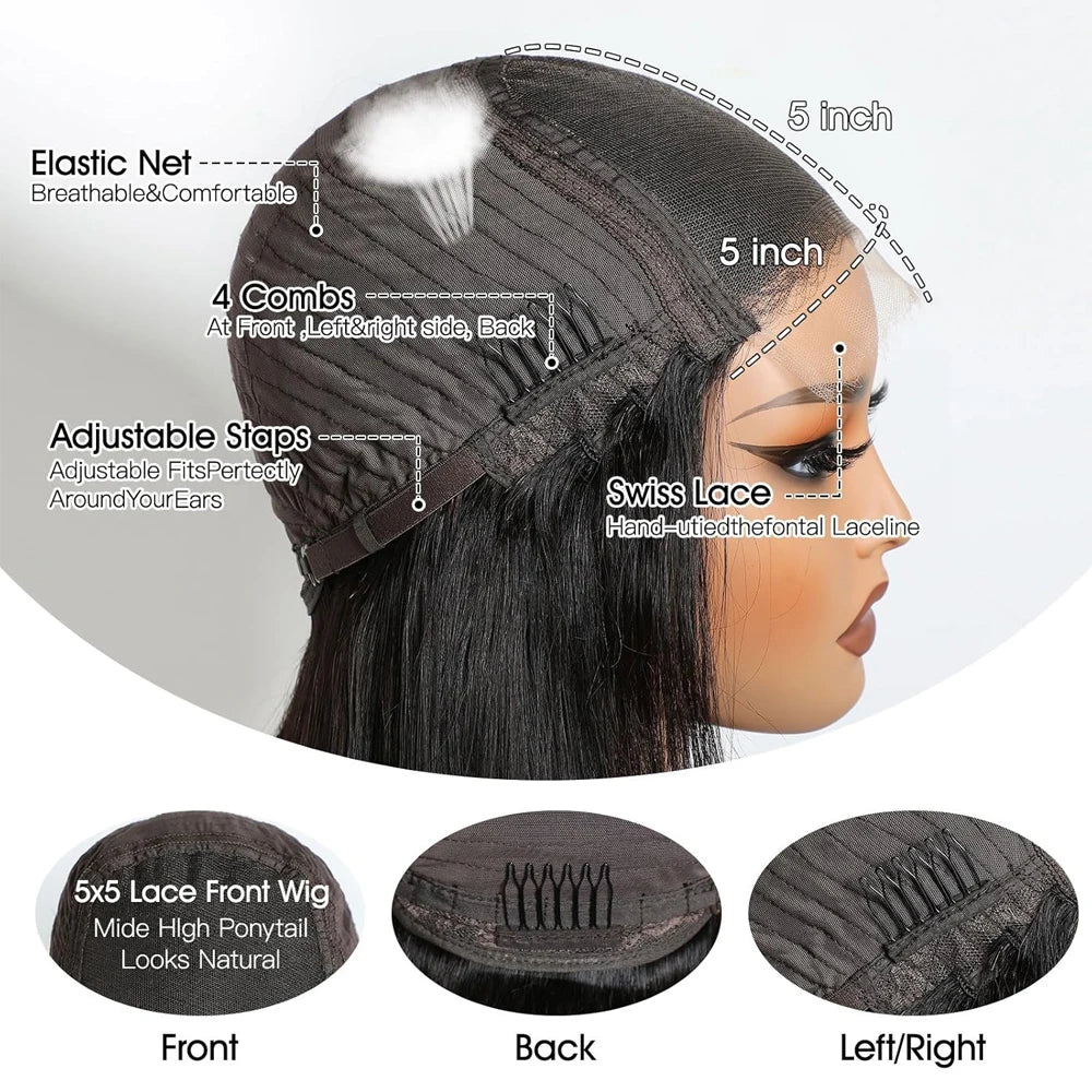 13x6 HD Lace Front Wigs 42 Inch 200% Density Straight Lace Front Wigs Human Hair Pre Plucked Straight Human Hair Wig for Women