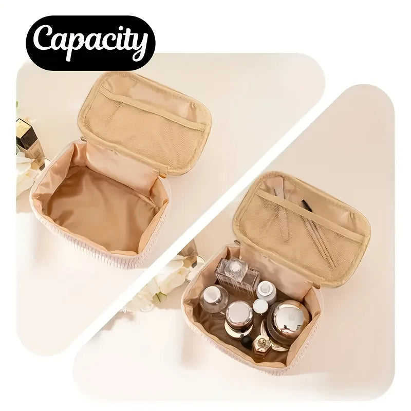 Corduroy Makeup Bag Large Capacity Travel Cosmetic Case Personalized Name Embroidery Toiletry Bag Women Portable Organizer