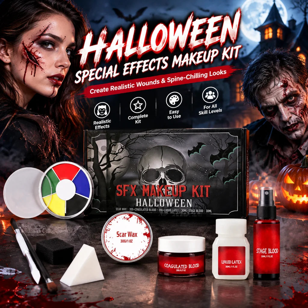 Halloween Makeup Kit 200g SFX Scar Wax Fake Blood Gel Set Safe Special Effects Wound Makeup Zombie Party Supplies For Women