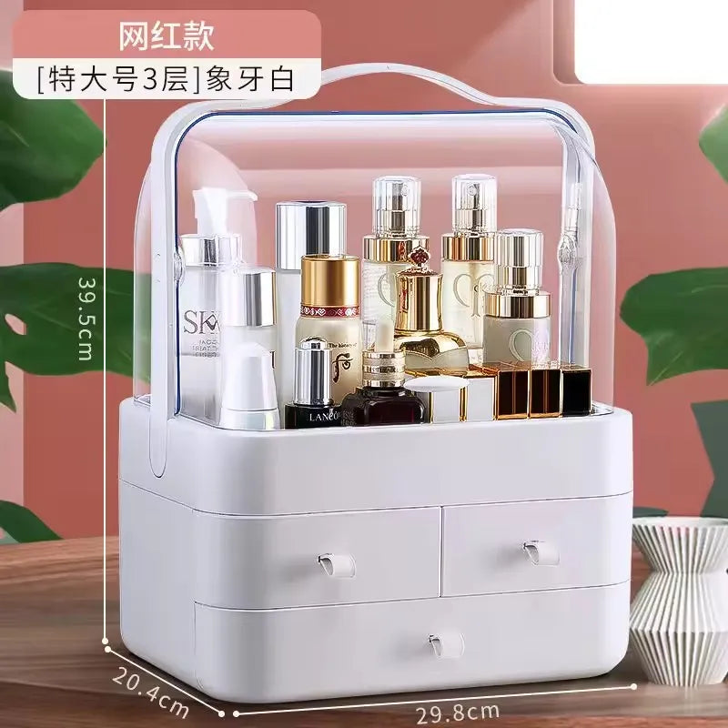 Large Cosmetics Receiving Box Dust-Proof Desktop Makeup Organizer with Drawer for Skin Care Products Household Storage Box Shelf