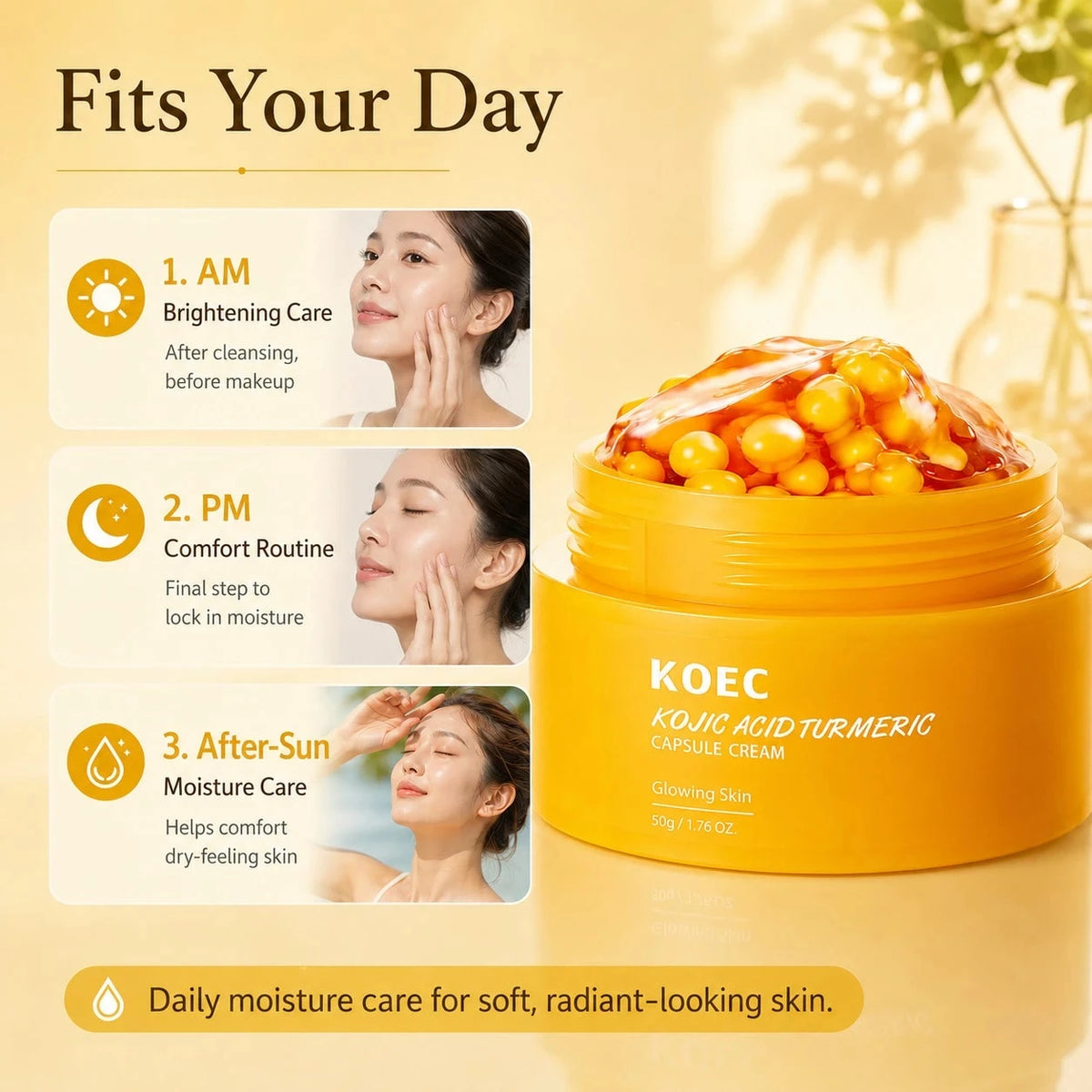 Kojic Acid Turmeric Capsule Cream with Niacinamide & Squalane, Skincare Kojic Acid Face Cream for Even Skin Tone & Glow Firming, Hydrating Capsule Cream, 50g/1.76oz