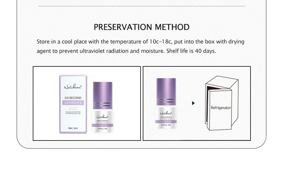 NATUHANA 5ml 1 Second Fast Drying Strong False Eye Lash Extension Glue Adhesive Retention 5-7 Weeks Low Smell Mink Eyelash Glue