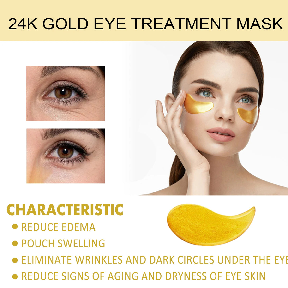 24K Gold Collagen Gel Eye Mask Anti-Aging Under Eye Patches Firming Moisturizing Pads for Wrinkle Dark Circle Eyebag Removal US Fast Delivery 60pcs
