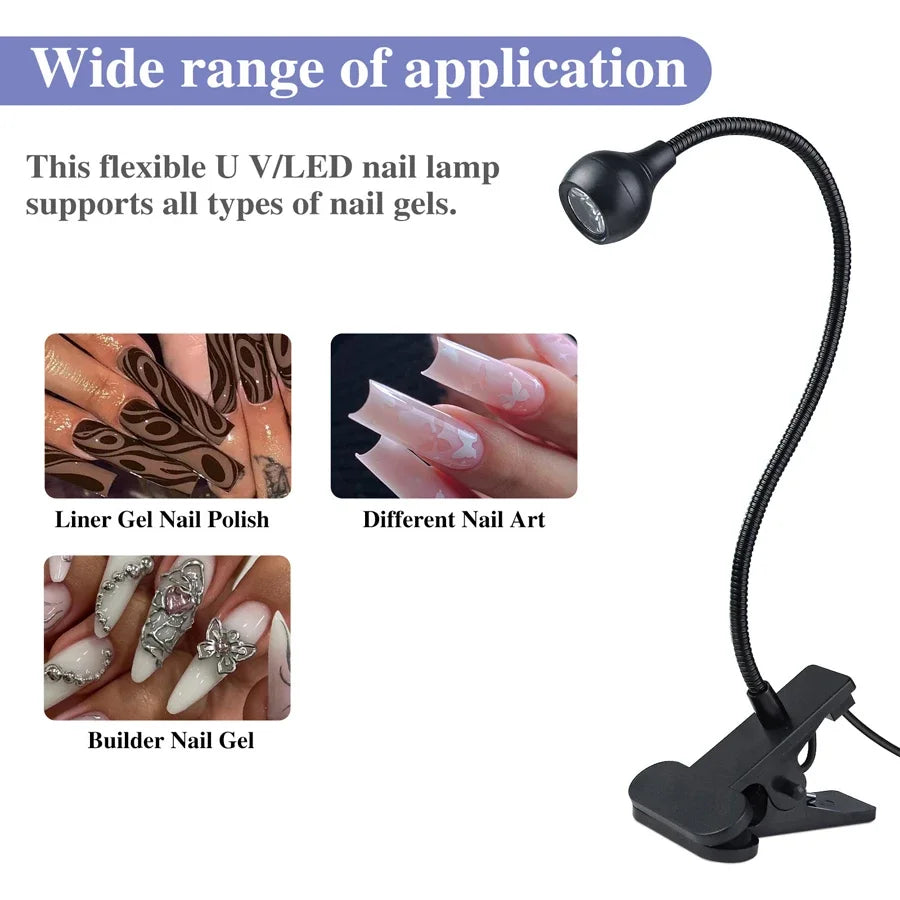5W LED UV Gel Nail Curing Lamp with Clip And Flexible Tube Nail Dryer for Gel Polish