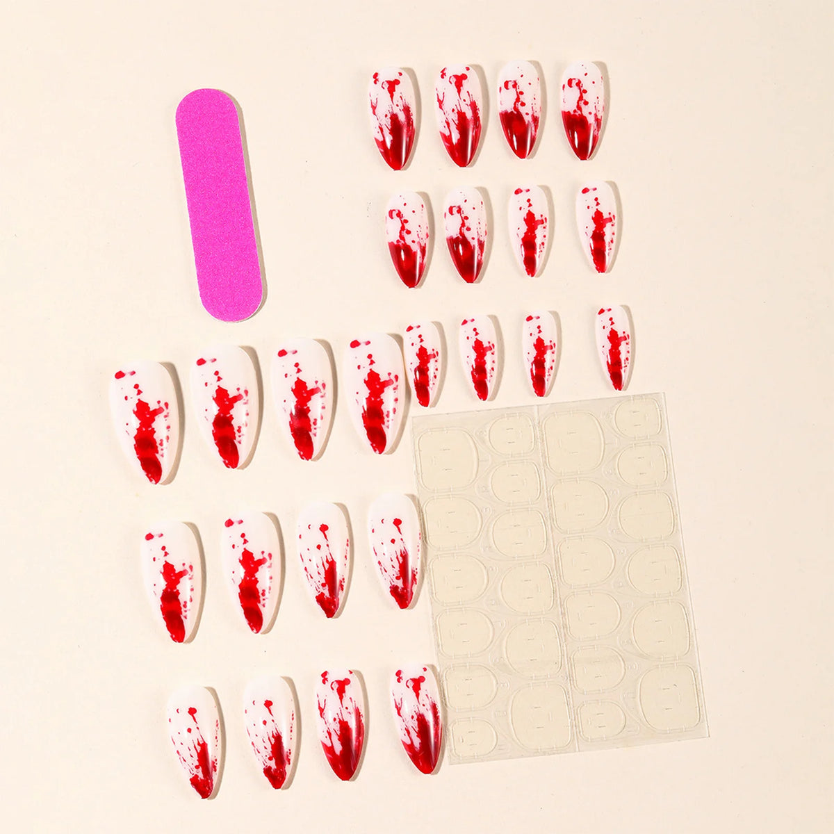 24Pcs Halloween Almond Fake Nails Red Blood Designs Press On Nails Simple DIY Manicure Full Cover False Nail for Halloween Party