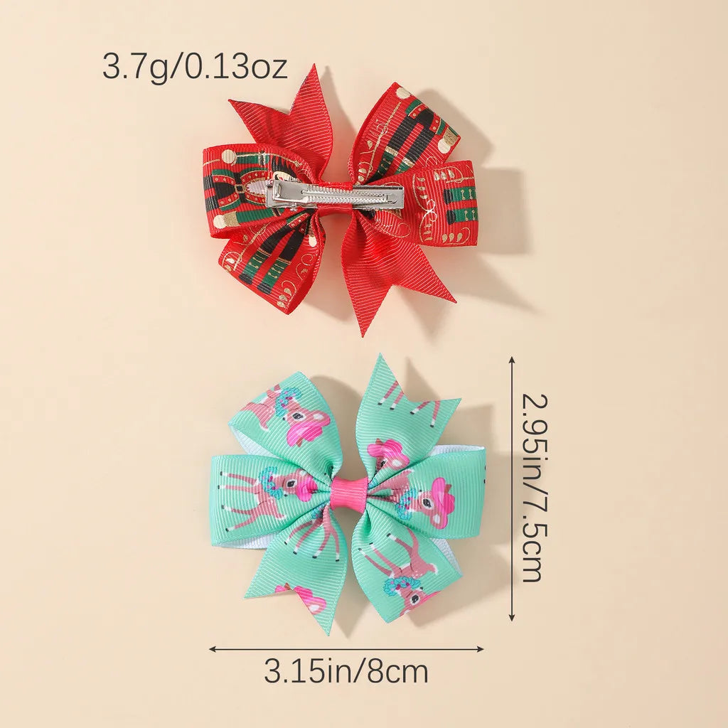 12Pcs Christmas Bow Hair Clips Set Printed Grosgrain Ribbon Pinwheel Bow Barrettes Little Girls Xmas Holiday Hair Accessories