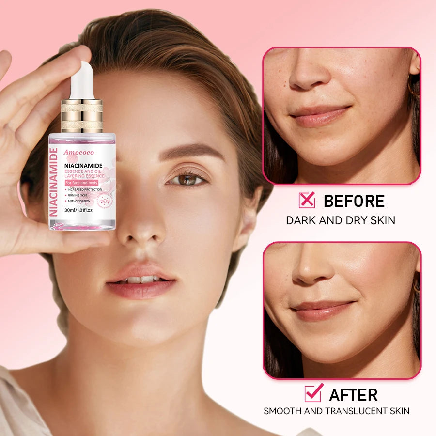 Amococo 2pcs Turmeric Niacinamide Serum Oil 30ml Water Oil Layered Essence for Face and Body Moisturizing Facial Serum with Vitamin C Hyaluronic Acid Turmeric Extract Niacinamide Lightweight Daily Skin Care