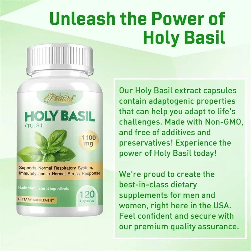 Holy Basil Capsules - Enhance Immunity, Relieve Stress, Relax The Body and Mind, Improve Vitality and Energy Levels