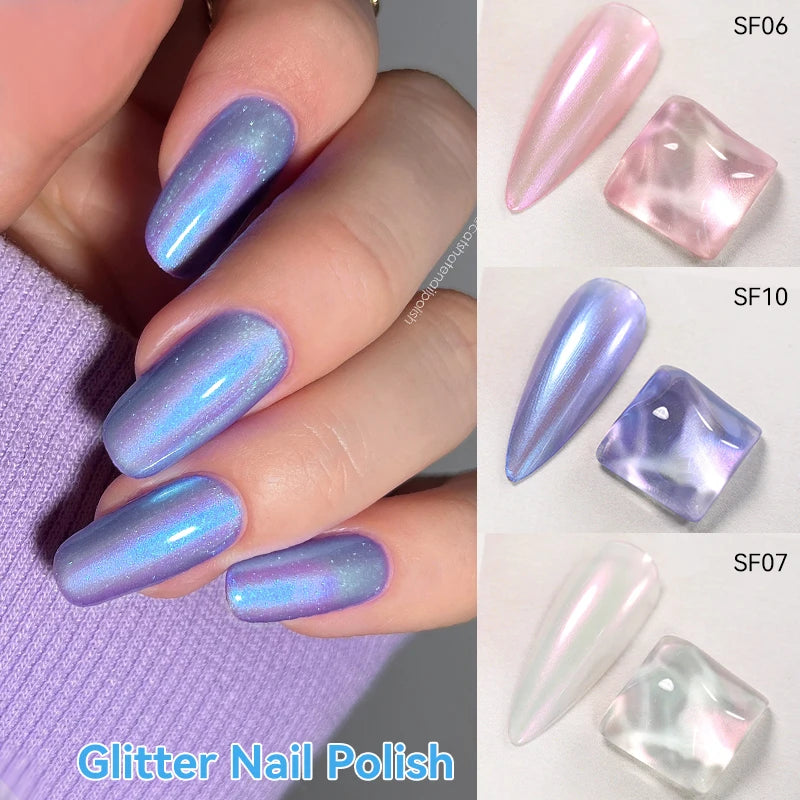 LILYCUTE 7ml Auroras Glitter Nail Polish No Need of UV/LED Lamp Nail Supplies Vernis White Pink Silver Pearl Effect for Nails
