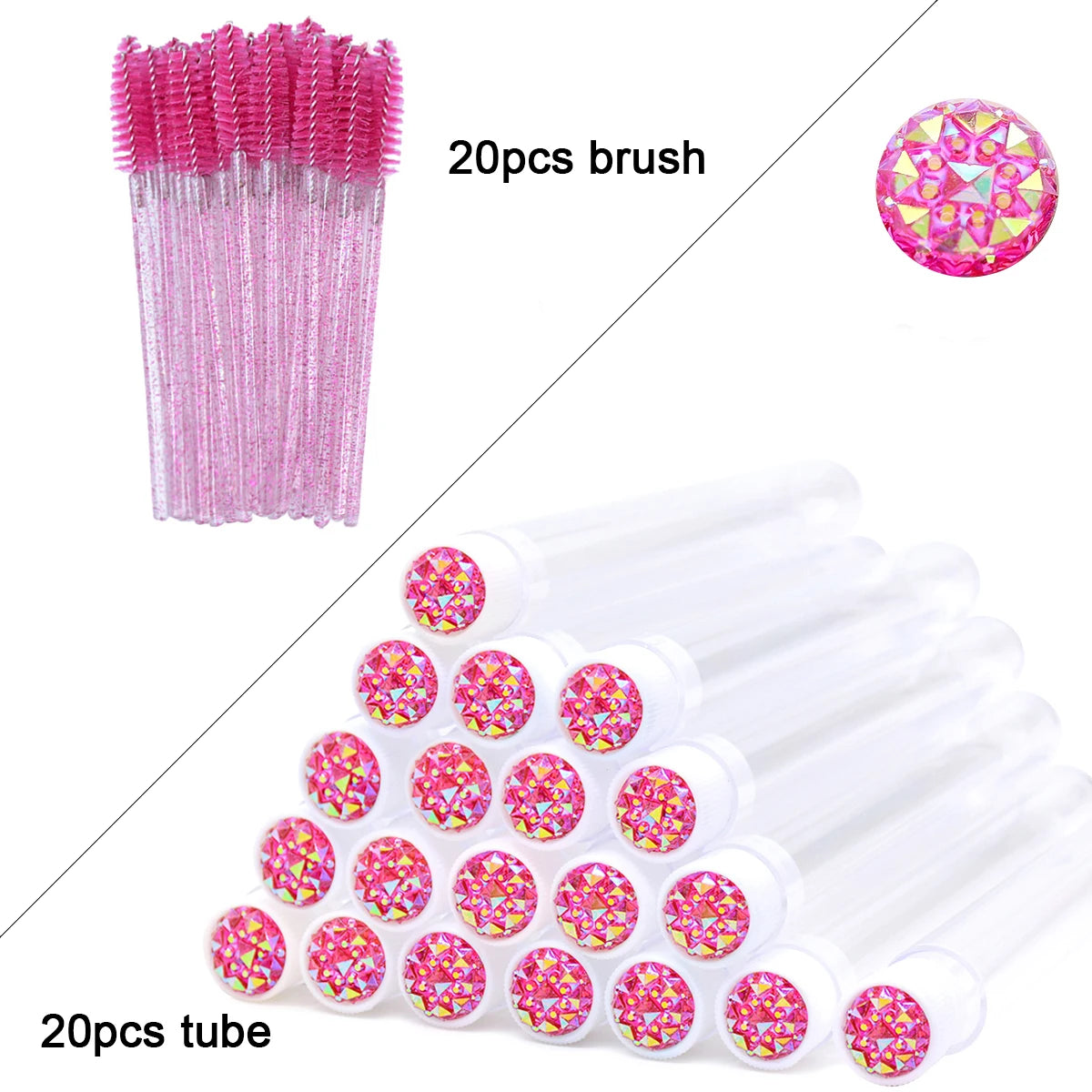 20Pcs Eyelash Extension Brushes With Tubes Lash Mascara Wands Eyebrow Comb Spoolies Container Disposable Makeup Tool Applicator