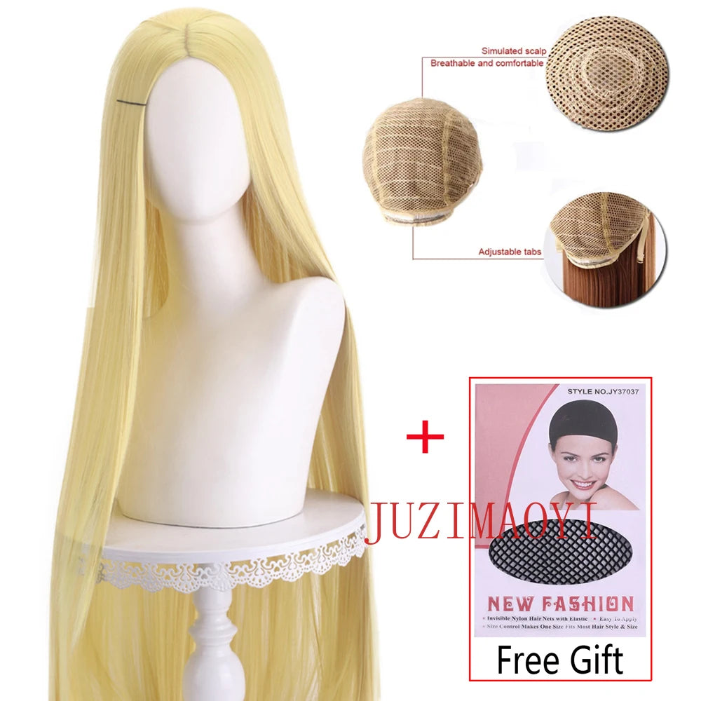 Long Straight Cosplay Wig 100cm Centre Parting Central Split Blond Pink Red Purple Heat Resistant Synthetic Hair Wigs