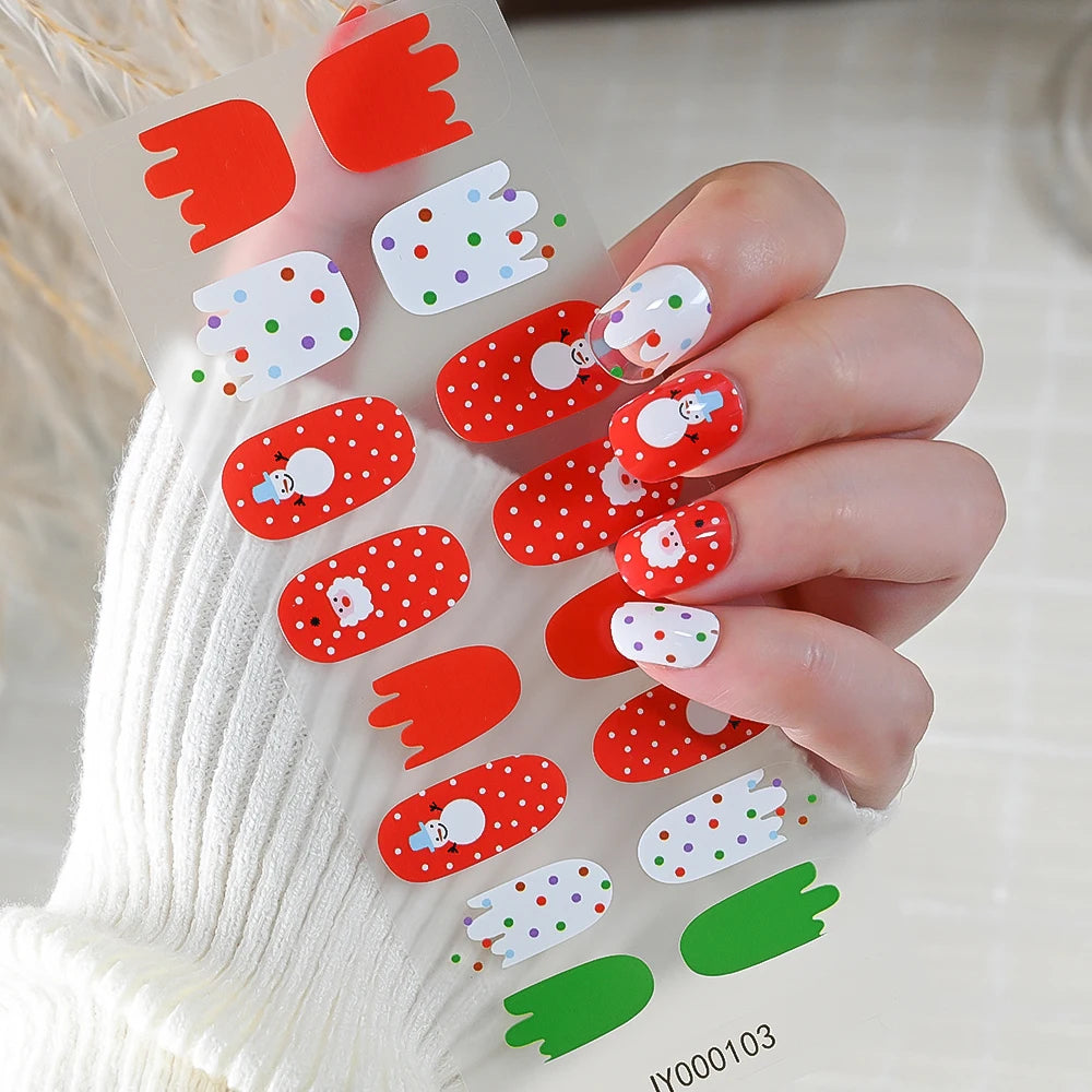 16Tips Christmas Nail Polish Stickers Baking Free Snowflake Santa Claus Elk Design Self-adhesive Nail Art Wrap Xmas Nail Decals*