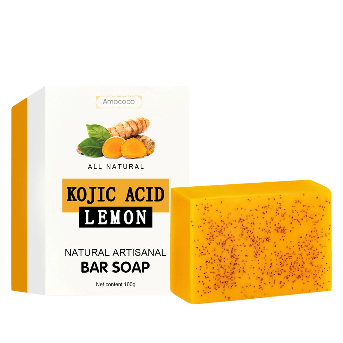 Amococo 3/5/10/30Pcs Turmeric Kojic Acid Brightening Bar Soap Natural Face and Body Cleanser with Vitamin C Retinol Hyaluronic Acid and Shea Butter 100g