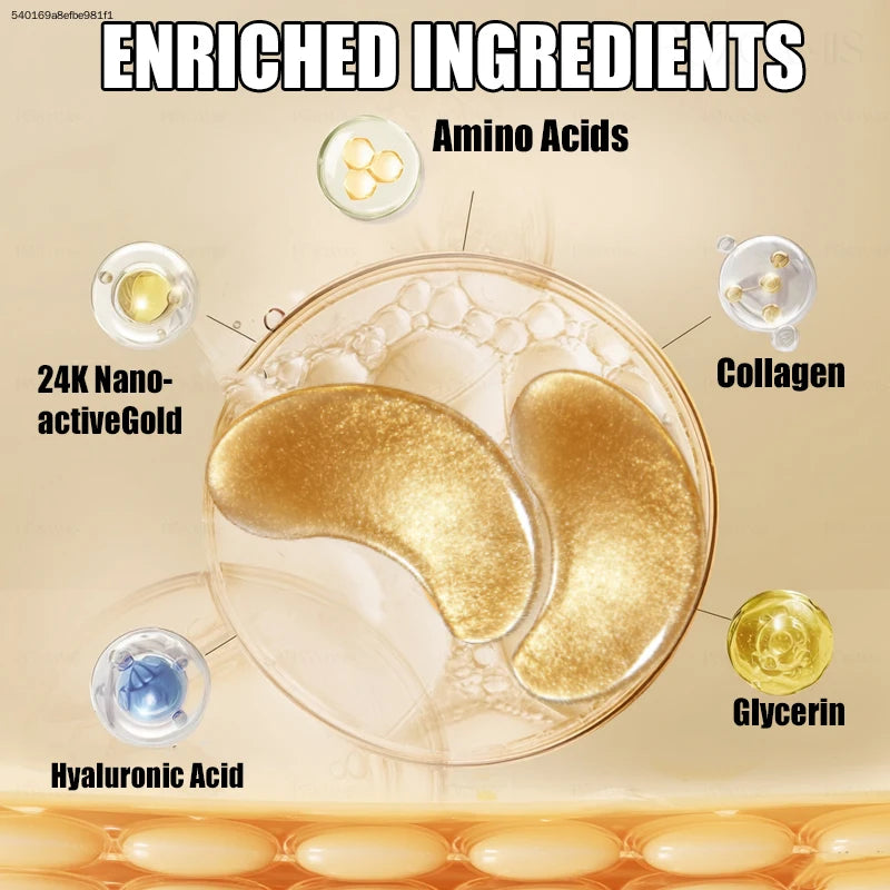 24K Gold Collagen Gel Eye Mask Anti-Aging Under Eye Patches Firming Moisturizing Pads for Wrinkle Dark Circle Eyebag Removal US Fast Delivery 60pcs