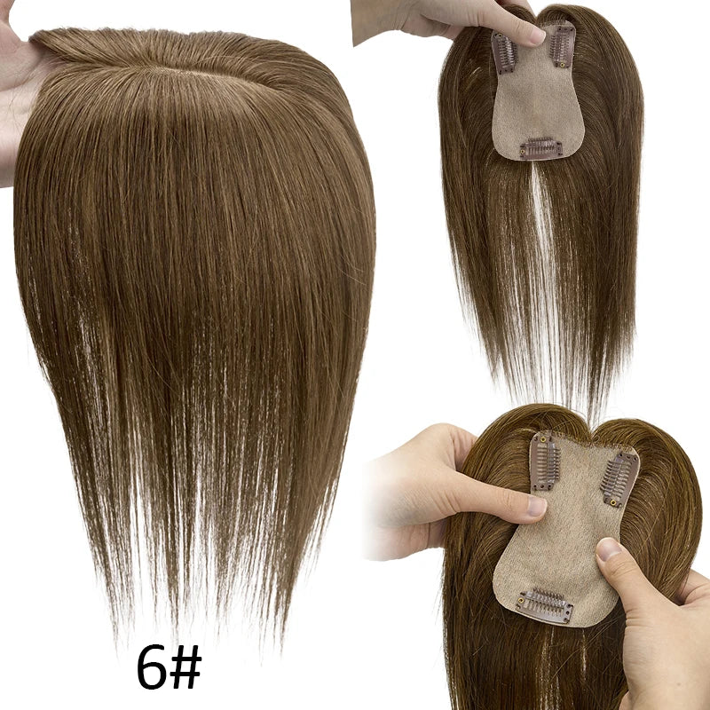 Silk Base Women Toupee Indian Human Hair Wigs Straight Clips in Human Hair Extension 7x11cm Real Human Hairpiece Natural Topper