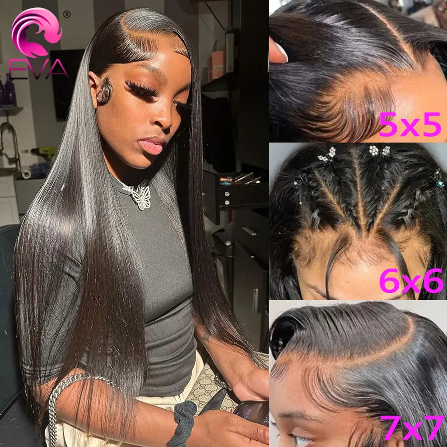 Eva 13x6 HD Lace Full Frontal Wig Silky Straight 180% Pre Plucked HD Lace Wig Invisible HD Lace Melt Skins Glueless Closure Wig