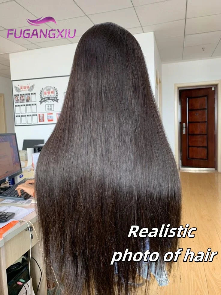 Peruvian 30 Inch Straight Full Machine Made Wig with Bang 180% Natural Human Hair Wig For Women Pre-Plucked Remy Hair Cheap Wig