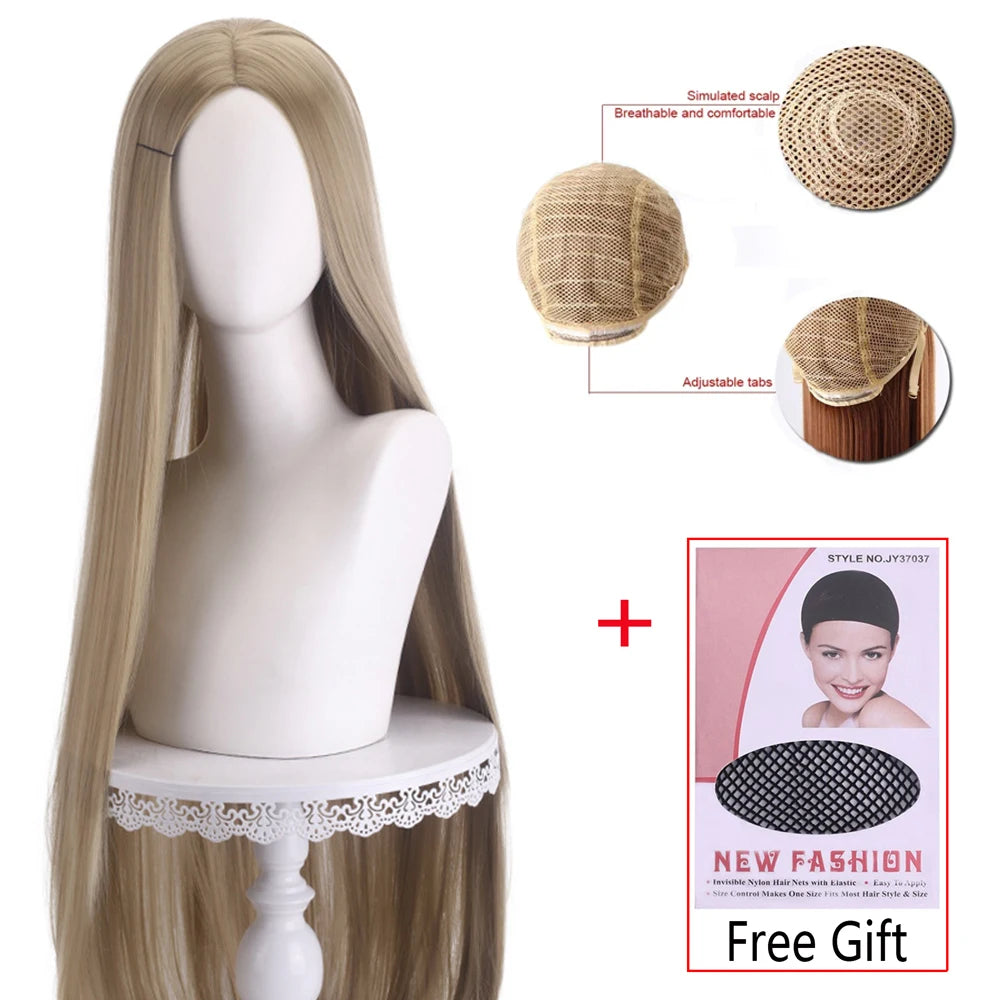 Long Straight Cosplay Wig 100cm Centre Parting Central Split Blond Pink Red Purple Heat Resistant Synthetic Hair Wigs