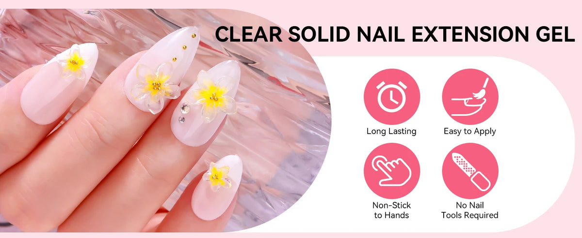 Makartt Solid Gel Builder: 4-in-1 Clear White Non-sticky for Extension 3D Sculpting Nail, UV Glue for Acrylic Tips, Rhinestones