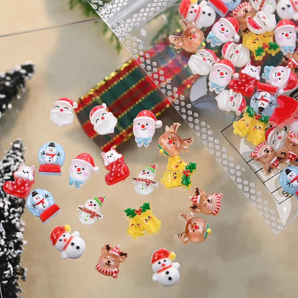 50Pcs/Lot 3D Cute Christmas Nail Art Decoration Kawaii Santa Claus Elk Snowman Rhinestones Flat Back Resin Xmas Manicure Parts
