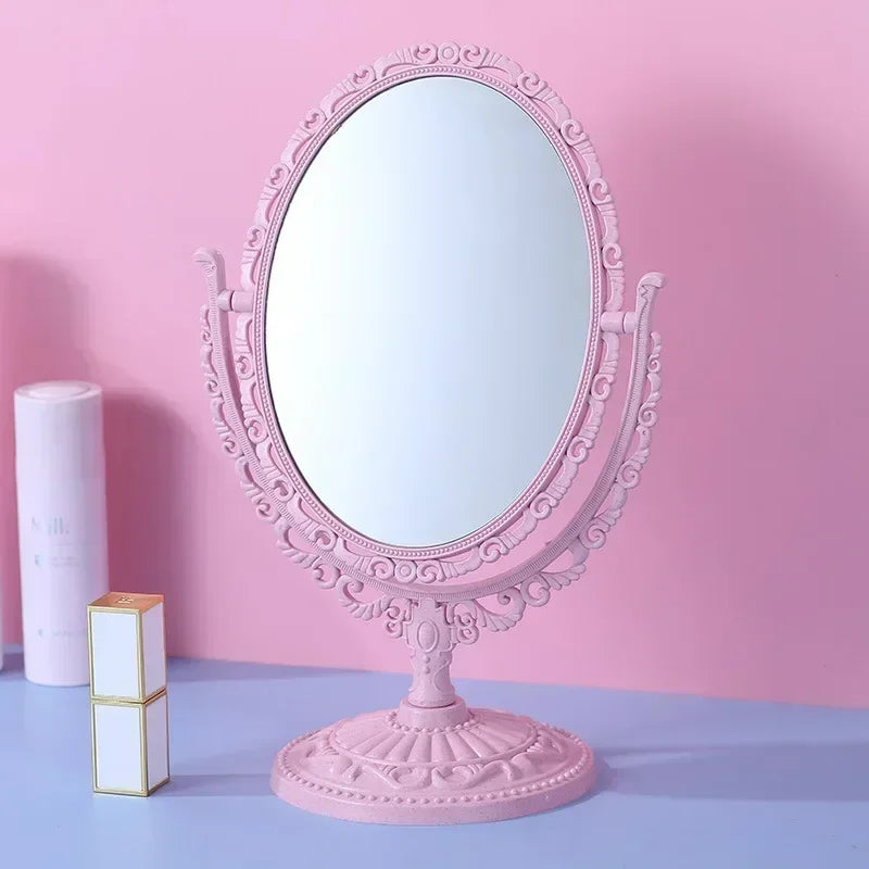 Pink Heart Shape European-Style Retro Make Up Mirror Lovely Girl Oval Princess Cosmetic Creative Retro Girls Student Dormitory