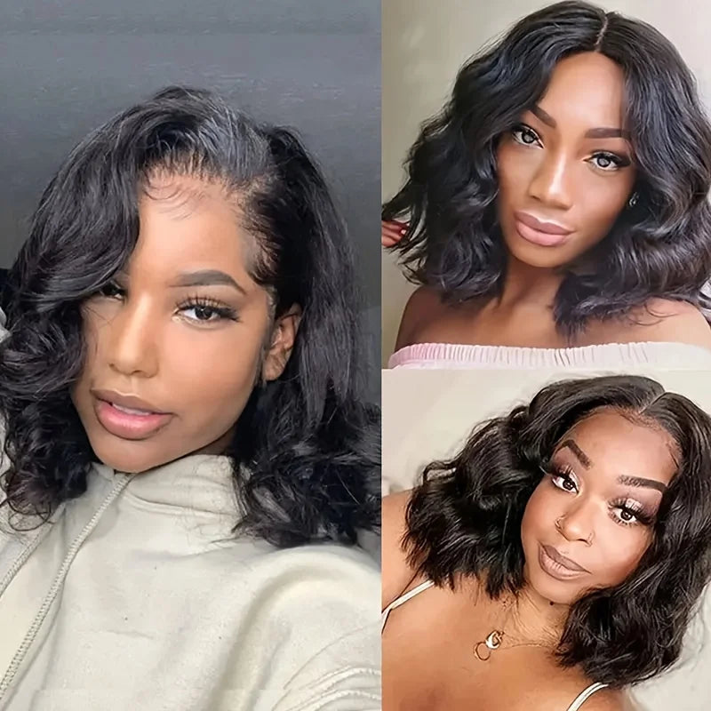 13x6 Hd Lace Frontal Wigs Glueless Human Hair Short Bob Wigs Body Water Wave Lace Front Wigs Brazilian Virgin Hair Natural Black