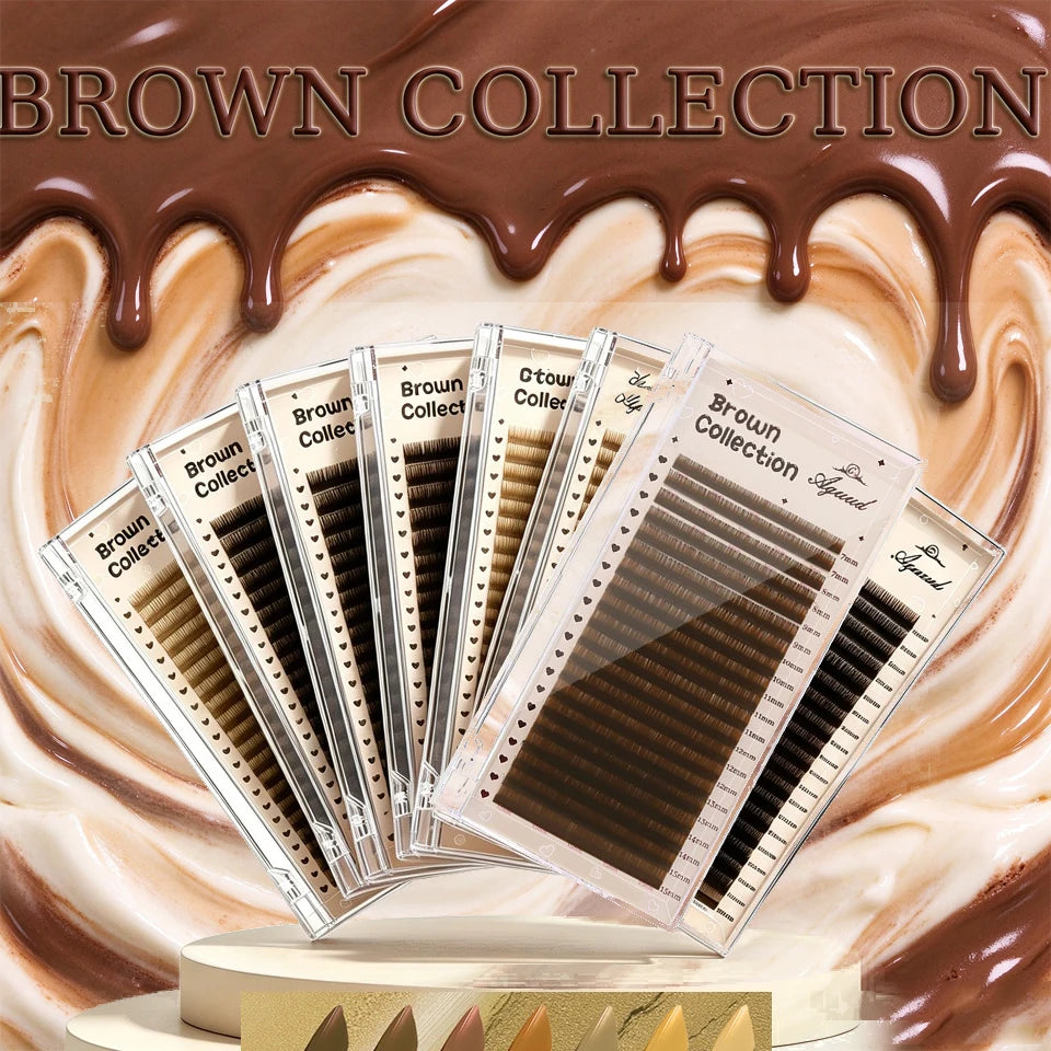 AGUUD Brown Classic Individual Eyelashes Russian Volume Lashes Colorful Premium 20Rows Cashmere Soft Dark Brown Lash Extensions