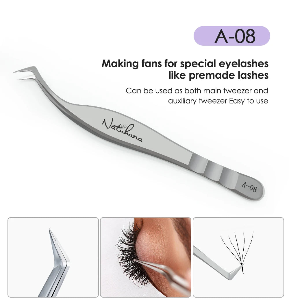 NATUHANA Anti-Static Lash Tweezers High Precision Stainless Steel Eyelash Extension Isolation Volume Tweezers Professional Tools