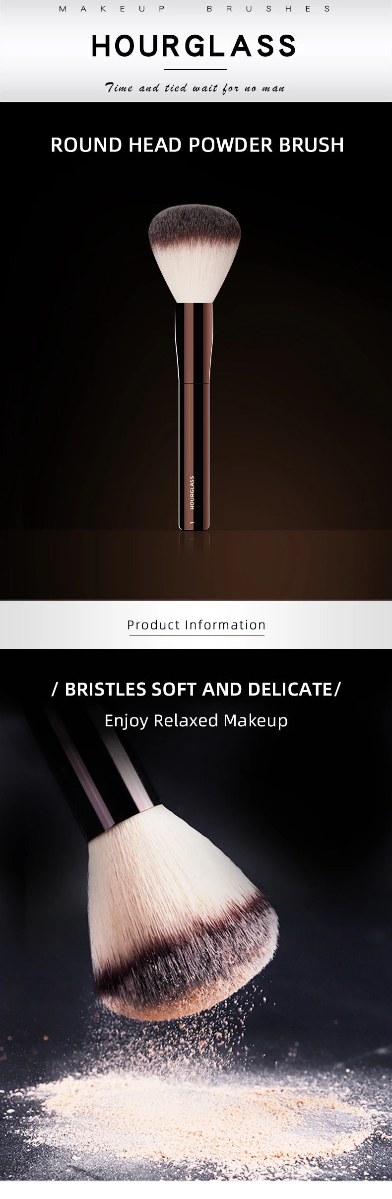 Hourglass Makeup Brush- No.1 Round Head Powder Brush Soft and Skin-friendly Fiber Hair Fashion Design Single Face Brush