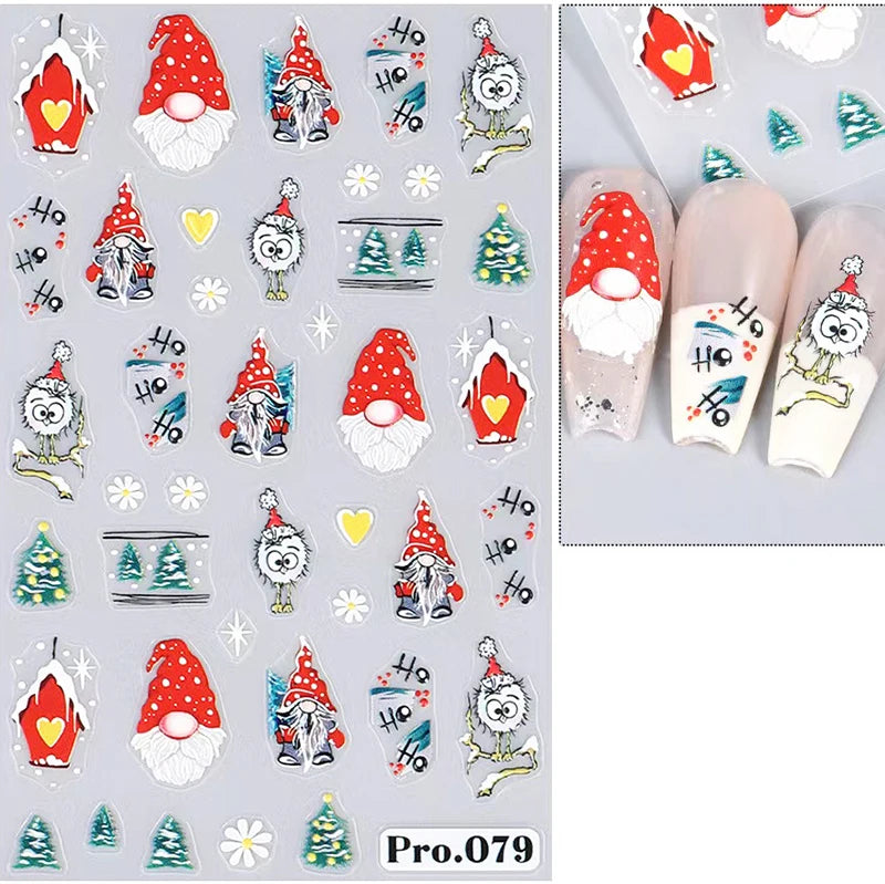 5D White Snowflakes Embossed Nail Art Stickers Winter Charm Decals Self Adhesive Christmas New Year Slider Decoration Manicure